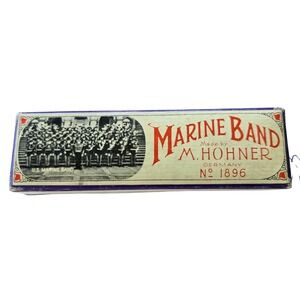 M. Hohner Marine Band Harmonica Key of C No 1896 Made in Germany with Box
